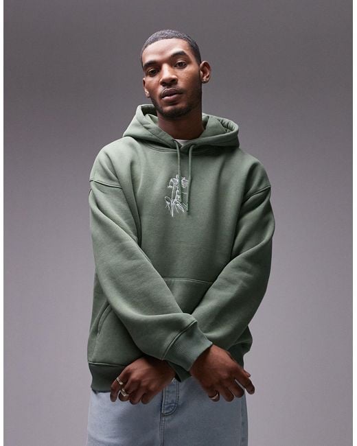 Topman Gray Oversized Fit Hoodie With Floral Embroidery for men