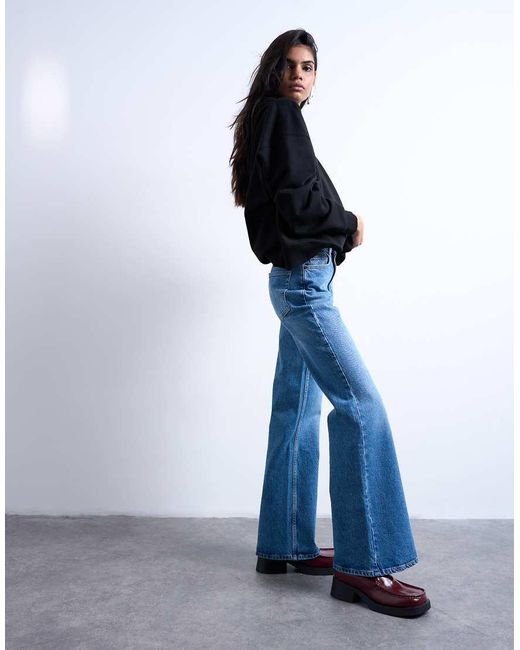 TOPSHOP Blue Pippa Mid Rise Comfort Stretch Flare Jean