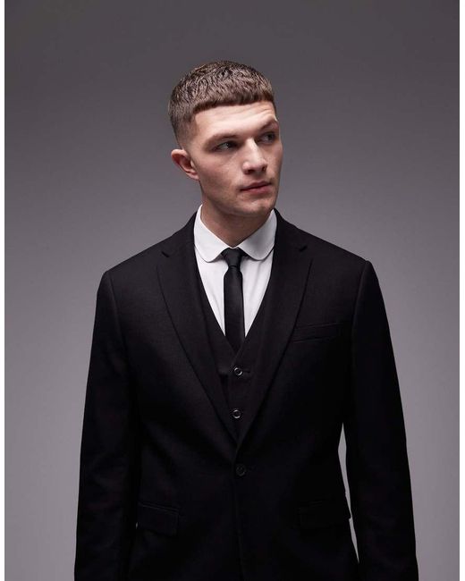 Pantaloni Da Abito Slim Elasticizzati Testurizzati Neri di Topman in Black da Uomo