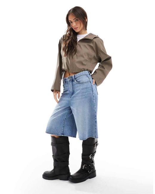 ASOS Brown Cropped Rubberised Rain Jacket With Hood