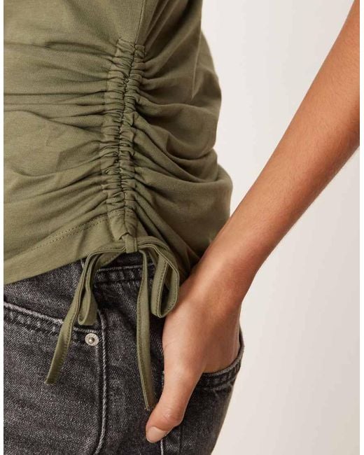 ASOS Green Ruched Detail Tie Side Short Sleeve Crew Neck Tee