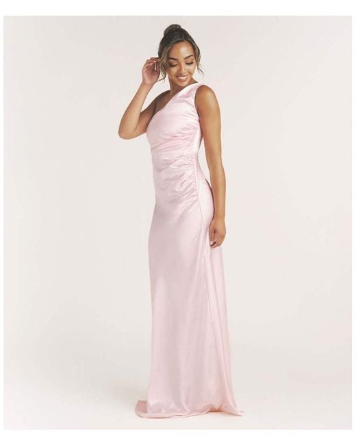 Six Stories Pink One Shoulder Satin Bridesmaid Dress