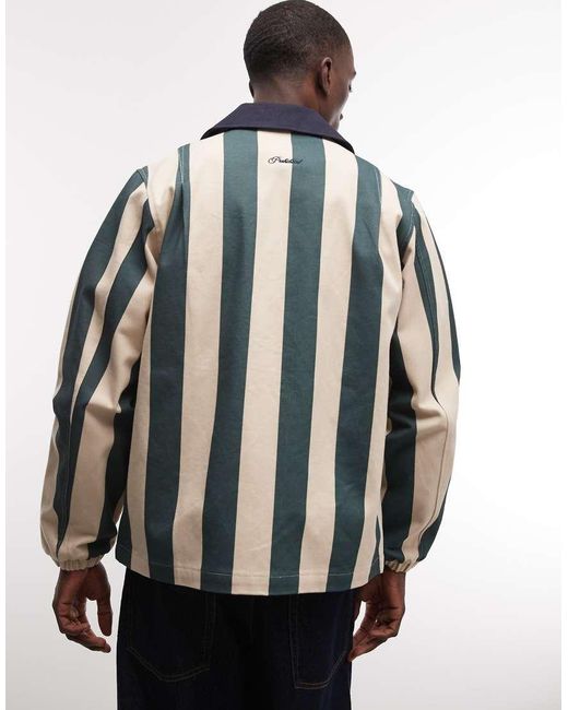 Prohibited Gray Ivy League Striped Harrington Jacket for men