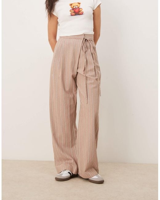 ASOS Natural Tailored Wrap Tie Trousers With Linen