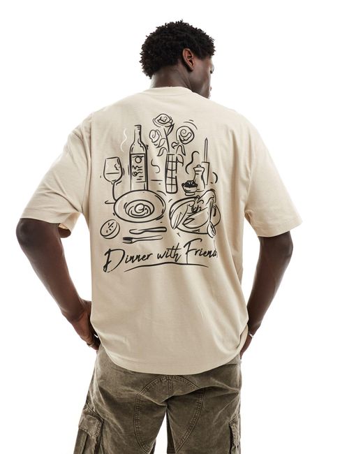 Camiseta extragrande con estampado abstracto en la espalda ASOS de hombre de color Natural