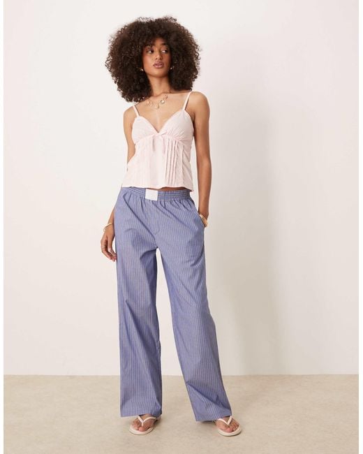 Lioness Blue Boxer Waistband Wide Leg Poplin Trousers