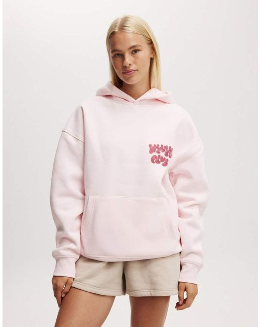 Cotton On Pink Plush Premium Graphic Hoodie