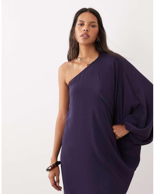Mango Blue Hardware Detail One Shoulder Maxi Dress