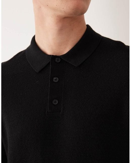 Jack & Jones Black Knit Polo With Short Sleeves for men