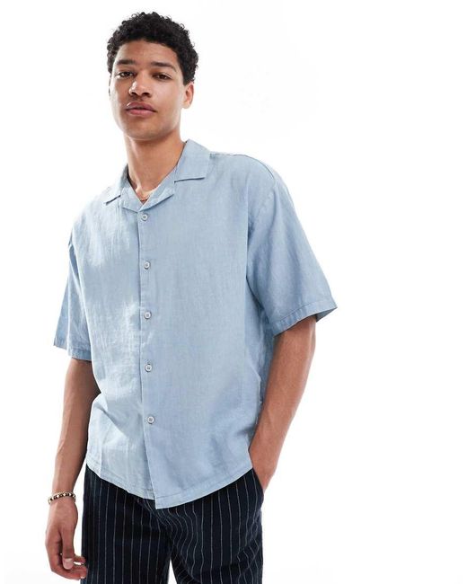 Pull&Bear Overhemd Van Linnenmix Met Kraag in het Blue voor heren