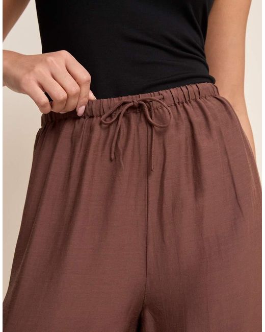 Nobody's Child Brown Violet Linen Blend Elastic Waist Balloon Leg Pants