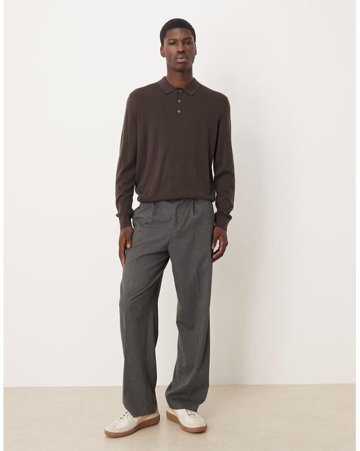 ARKET Brown Merino Wool Knitted Long Sleeve Polo Shirt for men