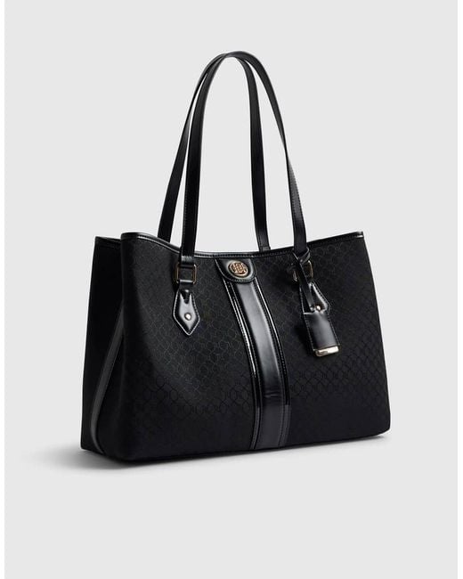 River Island Black Stripe Monogram Shopper Bag