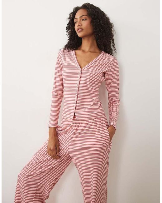 Brave Soul Pink Long Sleeve Stripe Pyjama Set