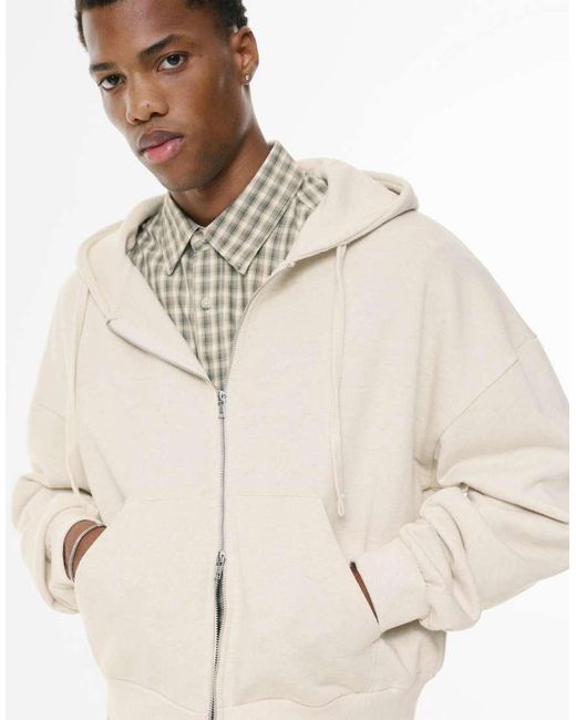 Felpa Corta Color Sabbia Mélange Con Cappuccio E Zip di Pull&Bear in Natural da Uomo