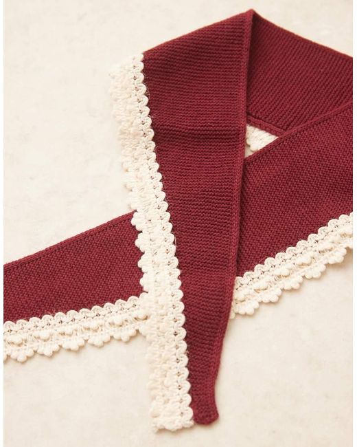 ASOS Red Knit Lace Crochet Edge Neckerchief