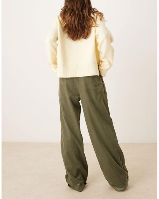 ASOS Green Corduroy Cuffed Hem Wide Leg Pants