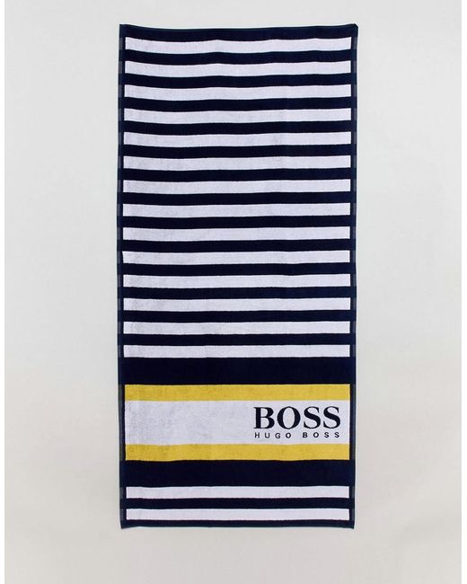 BOSS Blue Beach Towel With Stripe for men