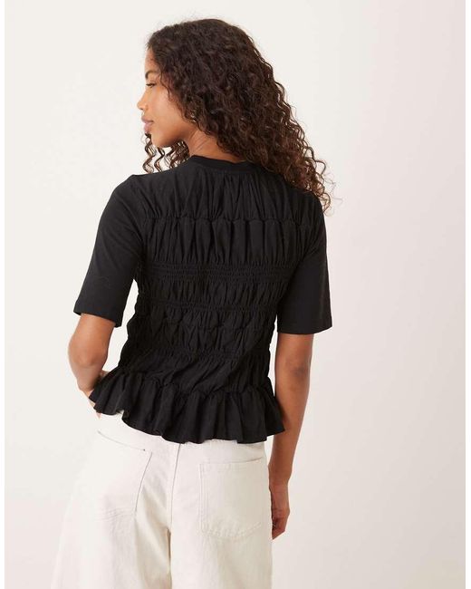 Y.A.S Black Ruched Front Jersey Top