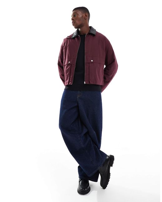 ASOS Red Harrington Jacket With Faux Leather Collar for men