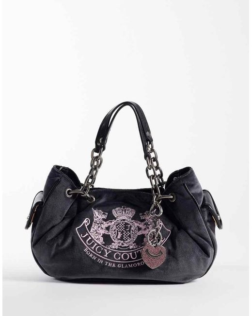 Juicy Couture Black Daydreamer Y2k Logo Chain Shoulder Bag