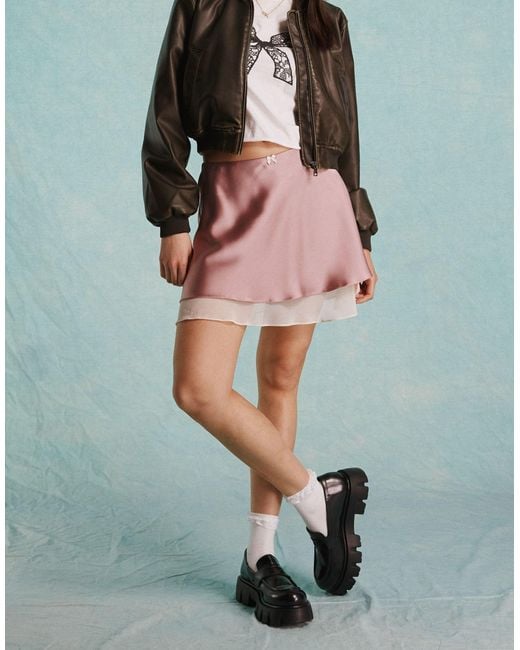 Miss Selfridge Green Satin Double Layer Mini Skirt