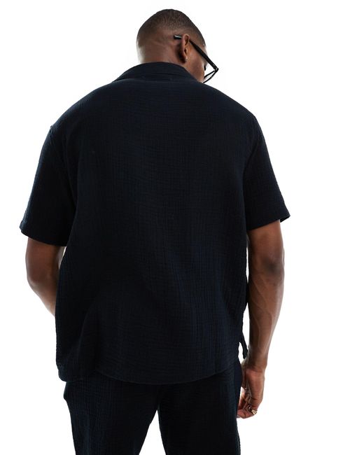 Bershka Black Textured Shirt Co-ord for men
