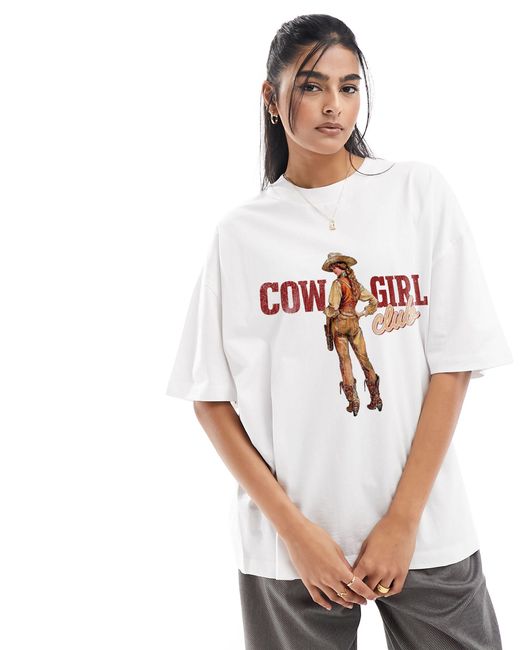 ASOS White Oversized T-shirt With Cowgirl Club Graphic