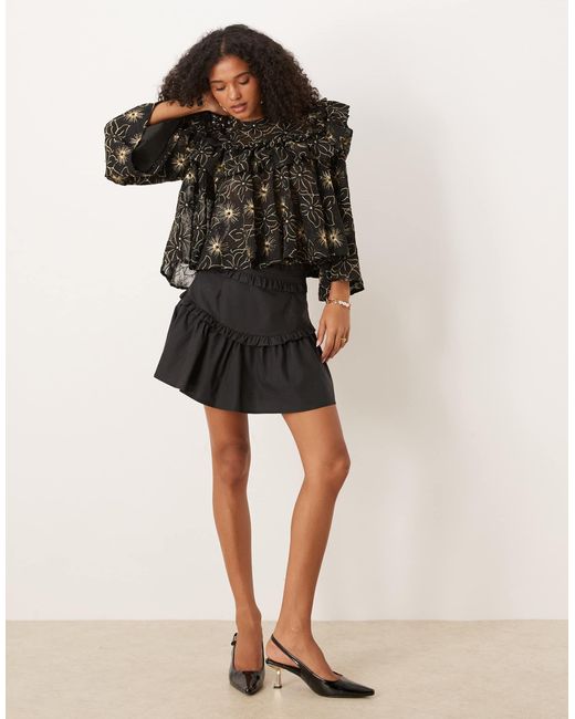 Sister Jane Black Dream Embroidered Frill Detail Blouse