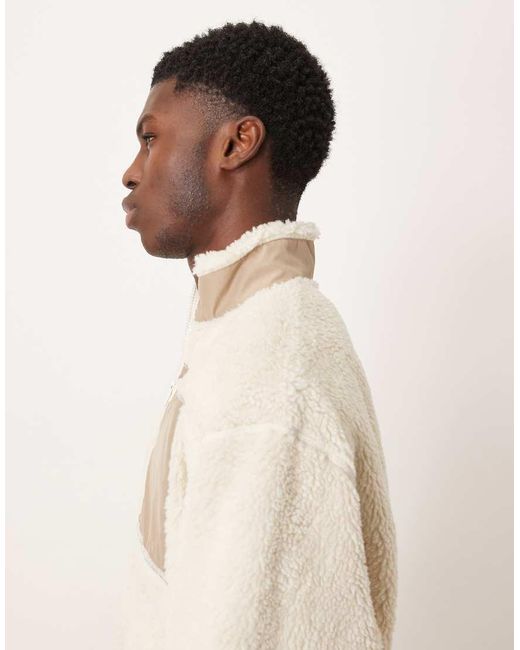 ASOS Natural Relaxed Teddy Zip Up Jacket for men