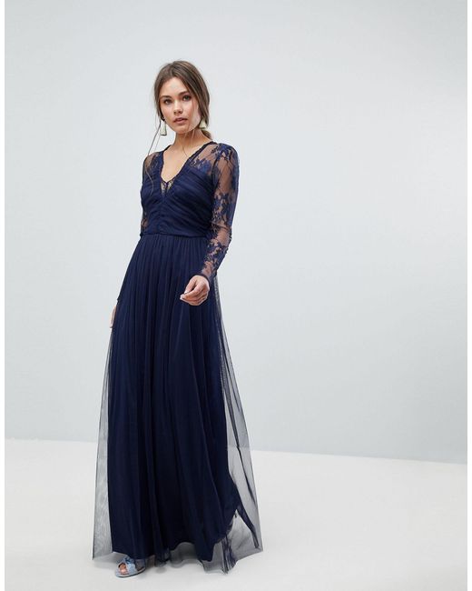 maxi navy dress with sleeves