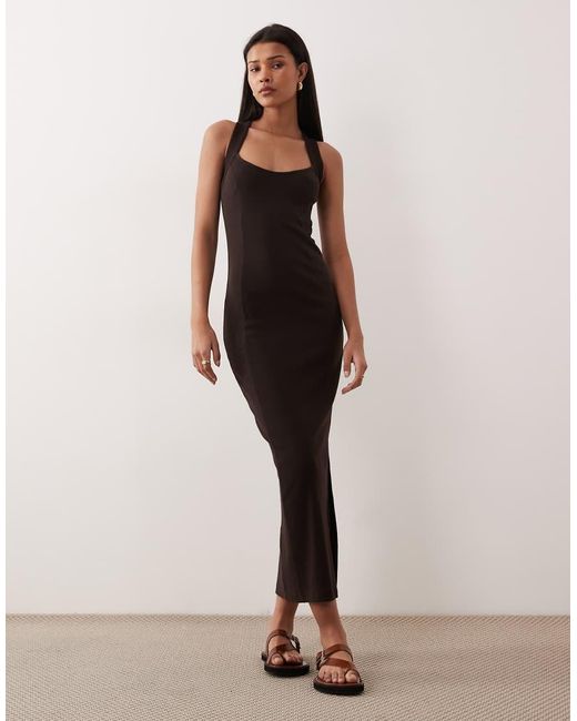 ASOS Natural Scoop Front Racer Seam Detail Midi Dress