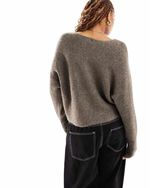 ONLY Gray Ribbed Wide Neck Sweater