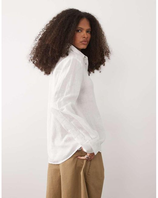 Mango White 100% Linen Classic Shirt