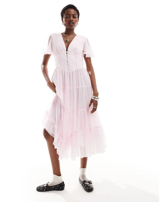 Reclaimed (vintage) Pink Short Sleeve Maxi Dress