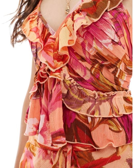 River Island Red Frill Floral Strappy Top Co-Ord