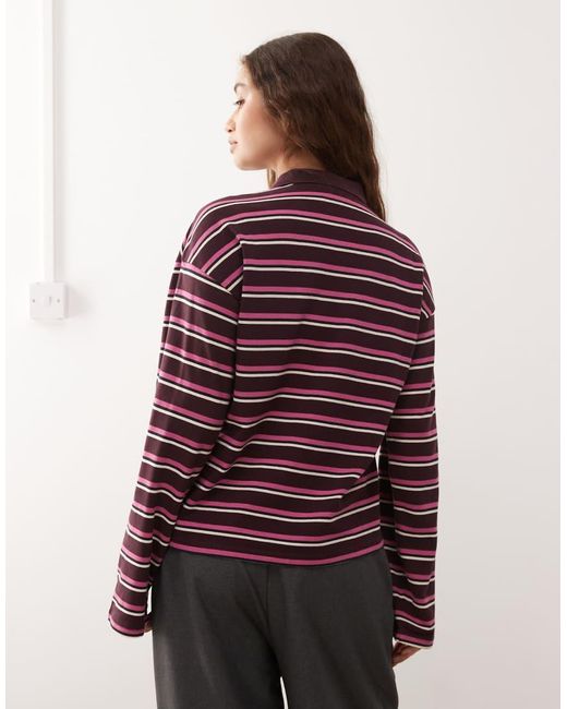 Polo Stile Rugby Oversize A Maniche Lunghe Bordeaux A Righe Color Prugna di Monki in Red