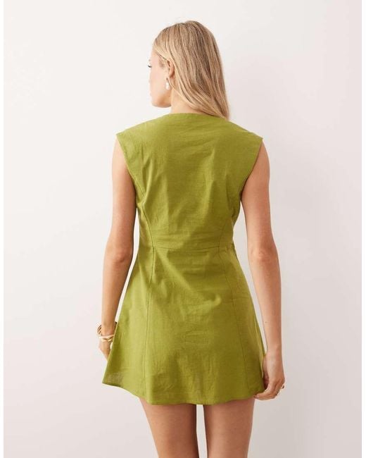 ASOS Green Square Neck Button Down Mini Sundress