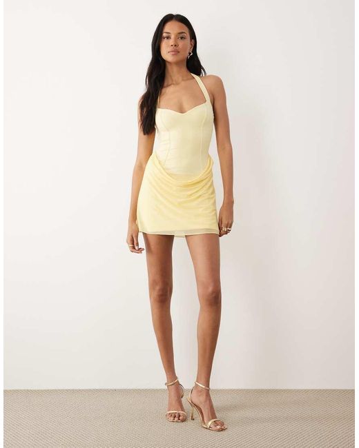 Oh Polly Natural Halter Neck Cowl Skirt Mini Dress