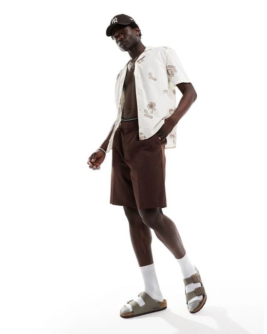 Hollister White Short Sleeve Revere Collar Print Poplin Shirt Boxy Fit for men