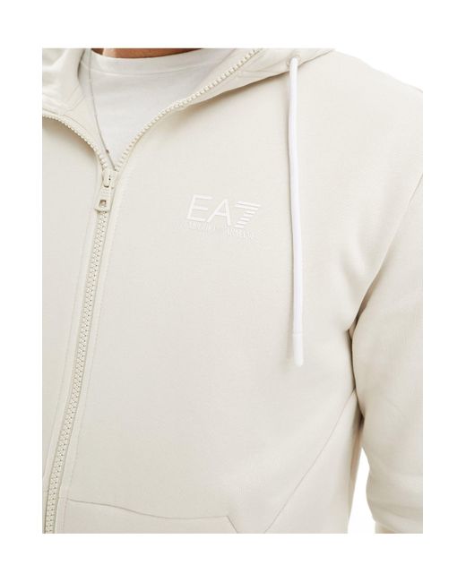 Emporio armani - survêtement avec sweat à capuche avec logo devant et au dos et fermeture éclair et jogger - beige EA7 pour homme en coloris White