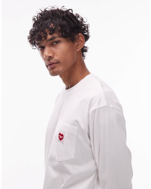 Carhartt White Pocket Heart Long Sleeve Loose Fit T-shirt for men