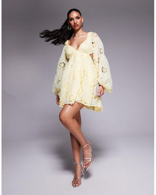 Bardot Lace Cut Out Mini Dress in Yellow | Lyst Bardot Lace Cut Out Mini Dress in Yellow | Lyst