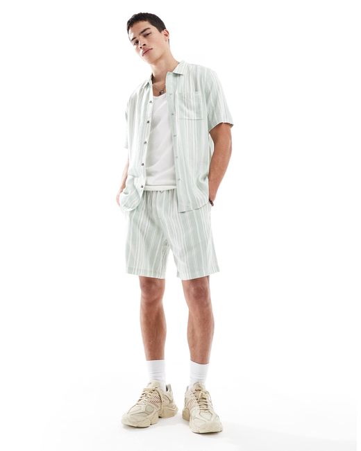 New Look White Linen Look Stripe Shorts Co-ord for men