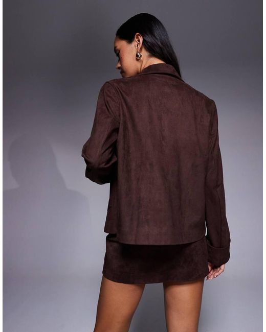 The Frolic Brown Exclusive Faux Suede Pocket Front Wide Cuff Jacket Co-ord