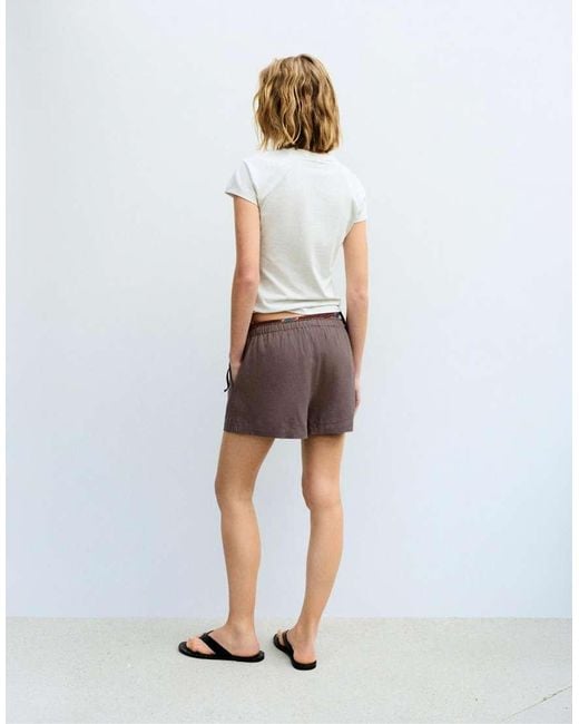 Pull&Bear White Linen Blend Shorts
