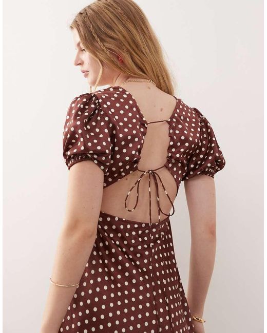 Reclaimed Vintage Multicolor Midi Tea Dress With Puff Sleeves And Cross Back