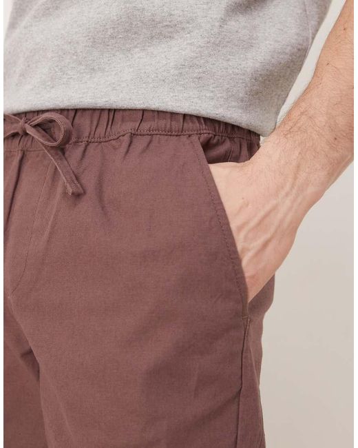 Pantalones Marrones De Corte Slim Con Cintura Elástica De Tejido Rico En Lino De ASOS de hombre de color Natural