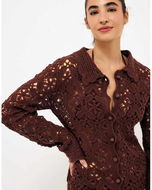 NA-KD Brown Knitted Crochet Mini Dress