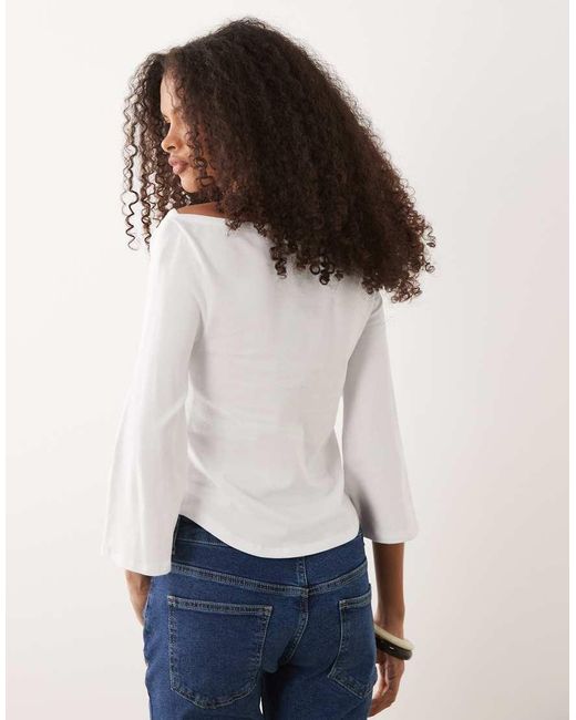 ASOS White 3/4 Sleeve Top With Boat Neck